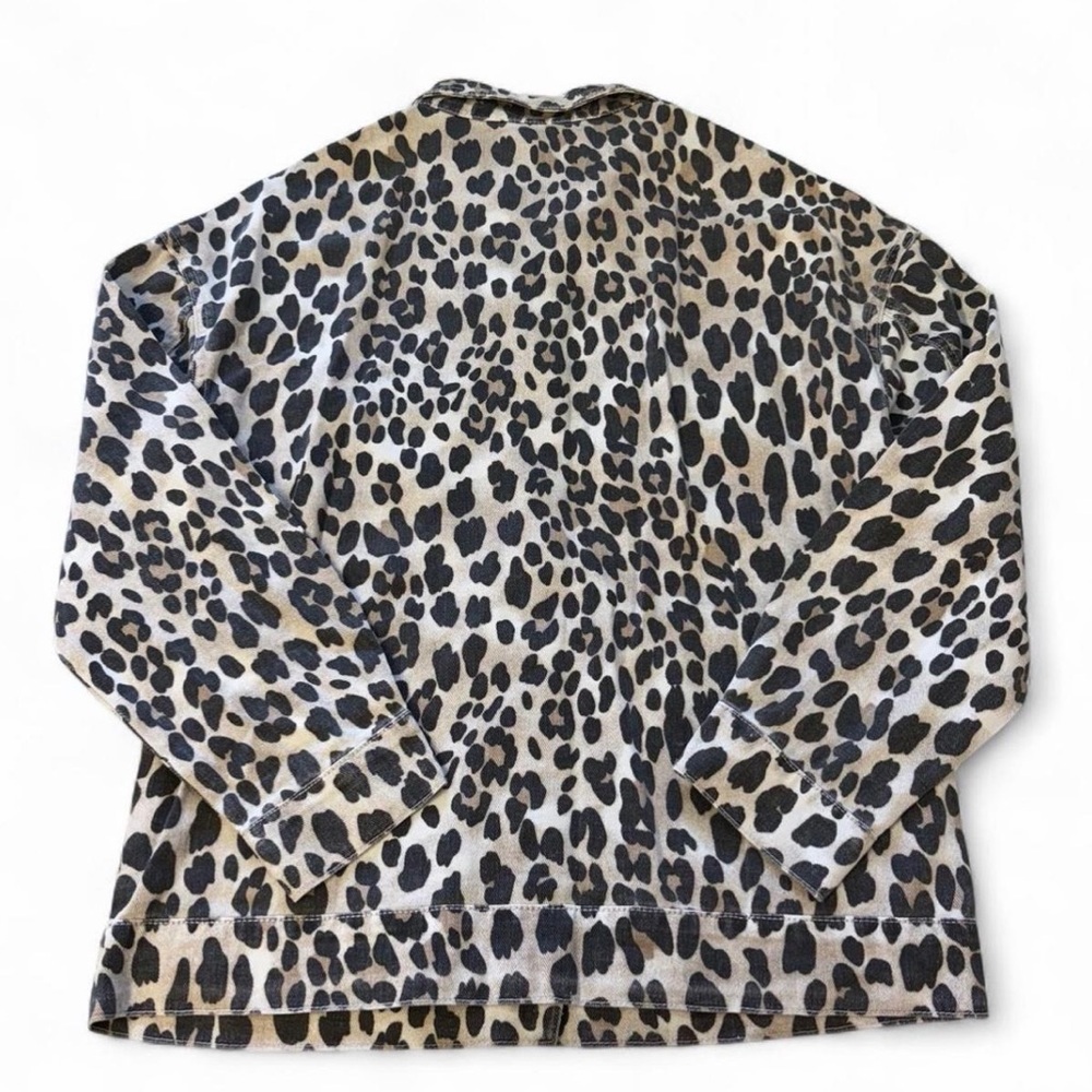Leopard Print Denim Shirt Jacket Shacket Women’s Small Boho Baddie Festival - Picture 4 of 6